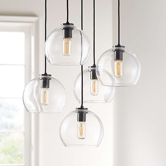 Arren Black 5-Light Round Pendant with Round Clear Glass Shades