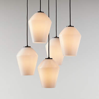 Arren Black 5-Light Round Pendant with Angled Milk Glass Shades