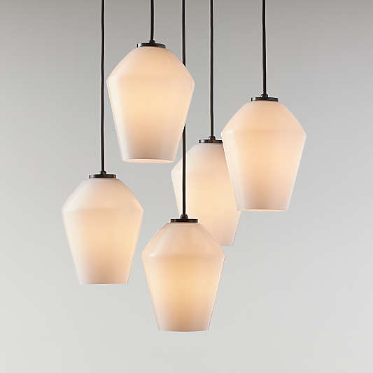 Arren Black 5-Light Round Pendant with Angled Milk Glass Shades