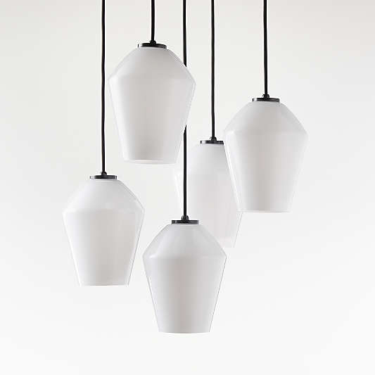 Arren Black 5-Light Round Pendant with Angled Milk Glass Shades