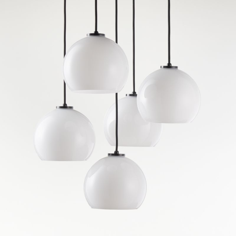 Arren Black 5-Light Round Pendant with Round Milk Glass Shades - image 3 of 7