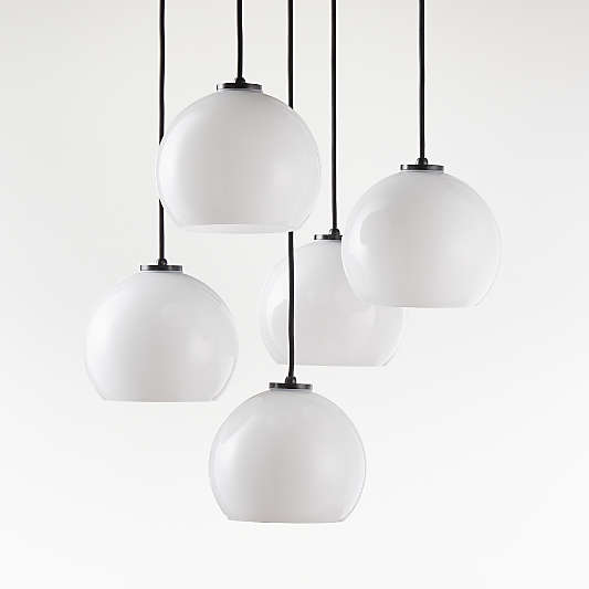 Arren Black 5-Light Round Pendant with Round Milk Glass Shades