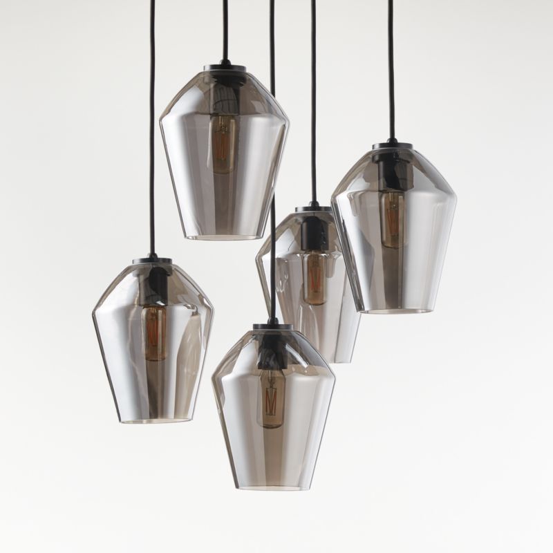 Arren Black 5-Light Round Pendant with Angled Silver Glass Shades - image 2 of 4