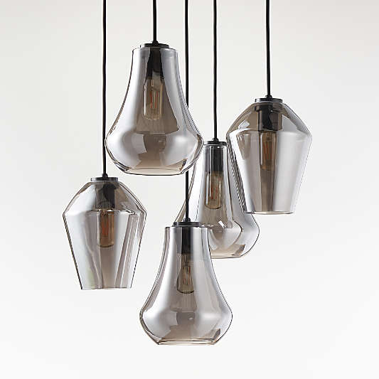 Arren Black 5-Light Round Pendant with Mixed Silver Glass Shades