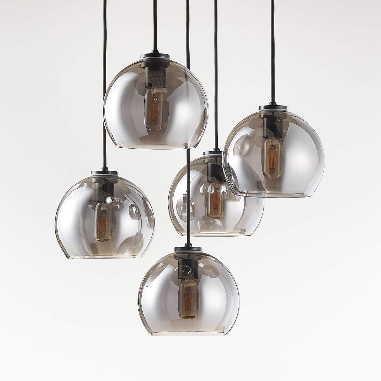 Arren Black 5-Light Round Pendant with Round Silver Glass Shades ...