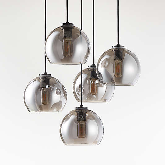 Arren Black 5-Light Round Pendant with Round Silver Glass Shades