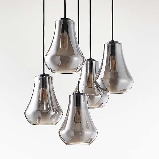 Arren Black 5-Light Round Pendant with Teardrop Silver Glass Shades