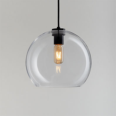 View Arren Black Single Pendant Light with Large Round Clear Glass Shade 10.5" details