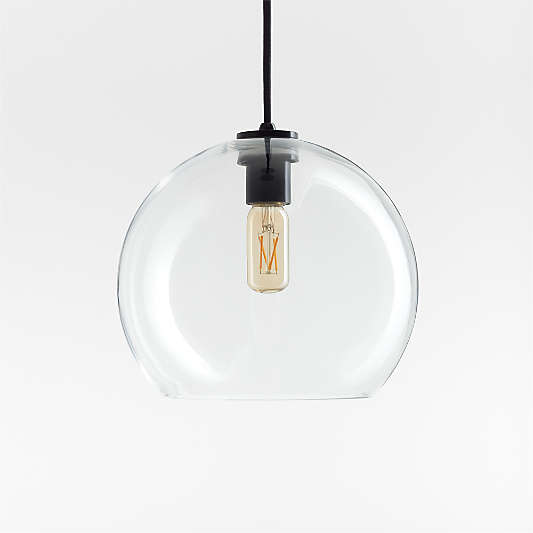 Arren Black Single Pendant Light with Large Round Clear Glass Shade