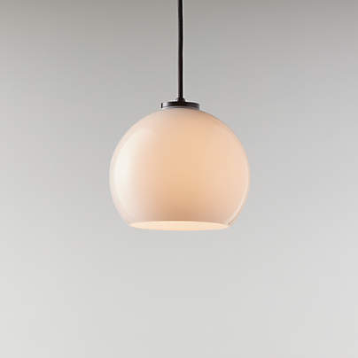 Arren Black Single Pendant Light with Milk Round Shade 8"