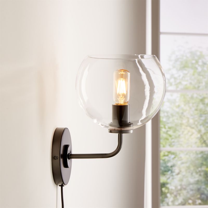 Arren Brass Plug In Wall Sconce Light with Clear Round Shade - image 10 of 13