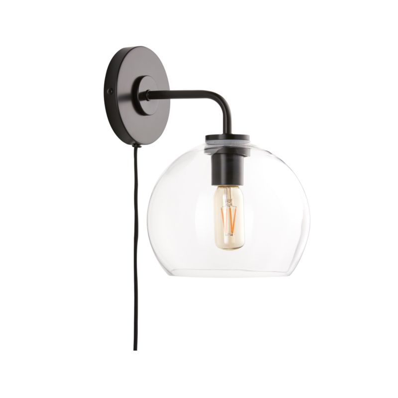 Arren Black Plug In Wall Sconce Light with Clear Round Shade - image 11 of 12