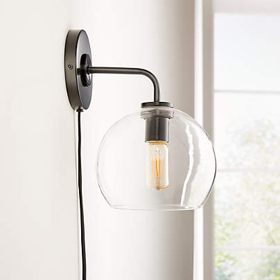 Arren Black Plug In Wall Sconce Light with Clear Round Shade
