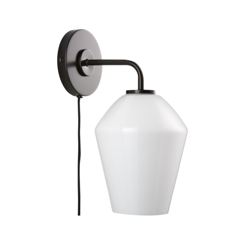 Arren Black Plug In Wall Sconce Light with Milk Angled Shade - image 11 of 12