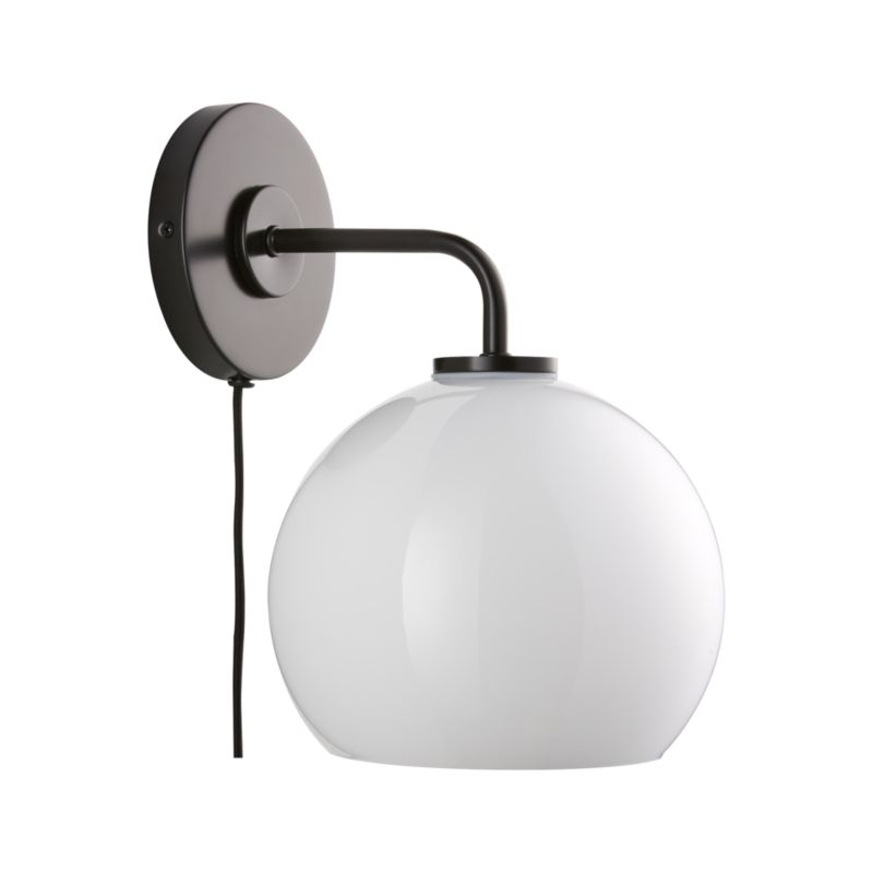 Arren Black Plug In Wall Sconce Light with Milk Round Shade - image 11 of 16