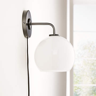 Arren Black Plug In Wall Sconce Bathroom Vanity Light with Milk