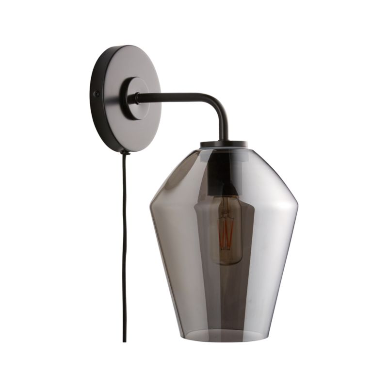 Arren Black Plug In Wall Sconce Light with Silver Angled Shade