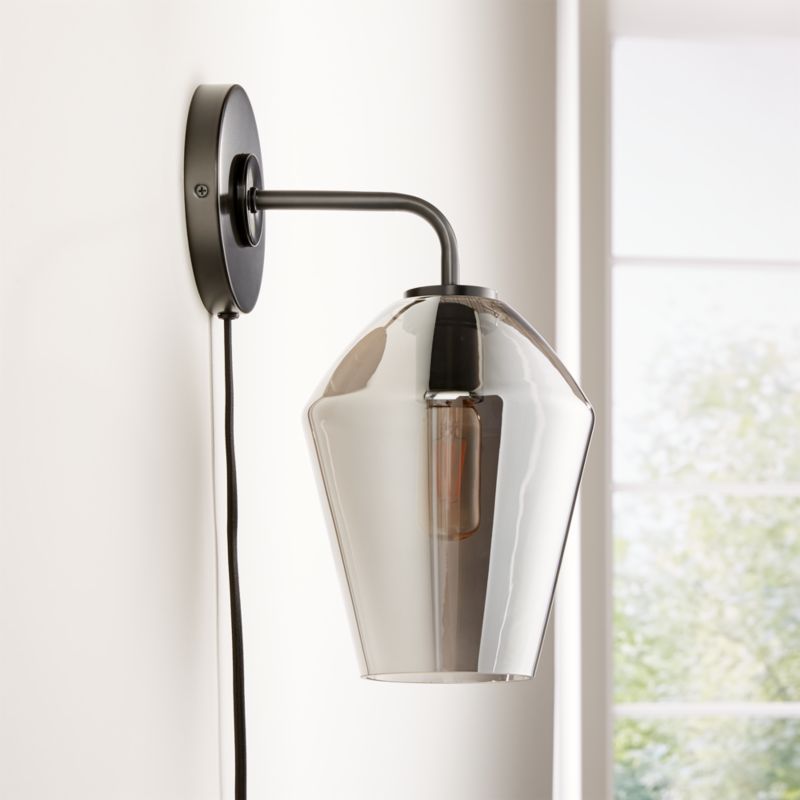 Arren Black Plug In Wall Sconce Light with Silver Angled Shade