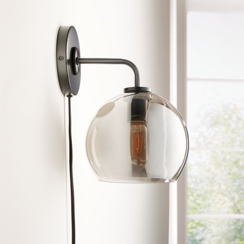 Arren Black Plug In Wall Sconce Light with Silver Round Shade