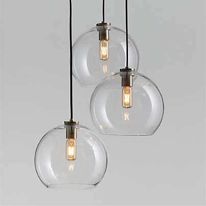 Arren Brass 3-Light Pendant Light with Large Round Clear Glass Shades