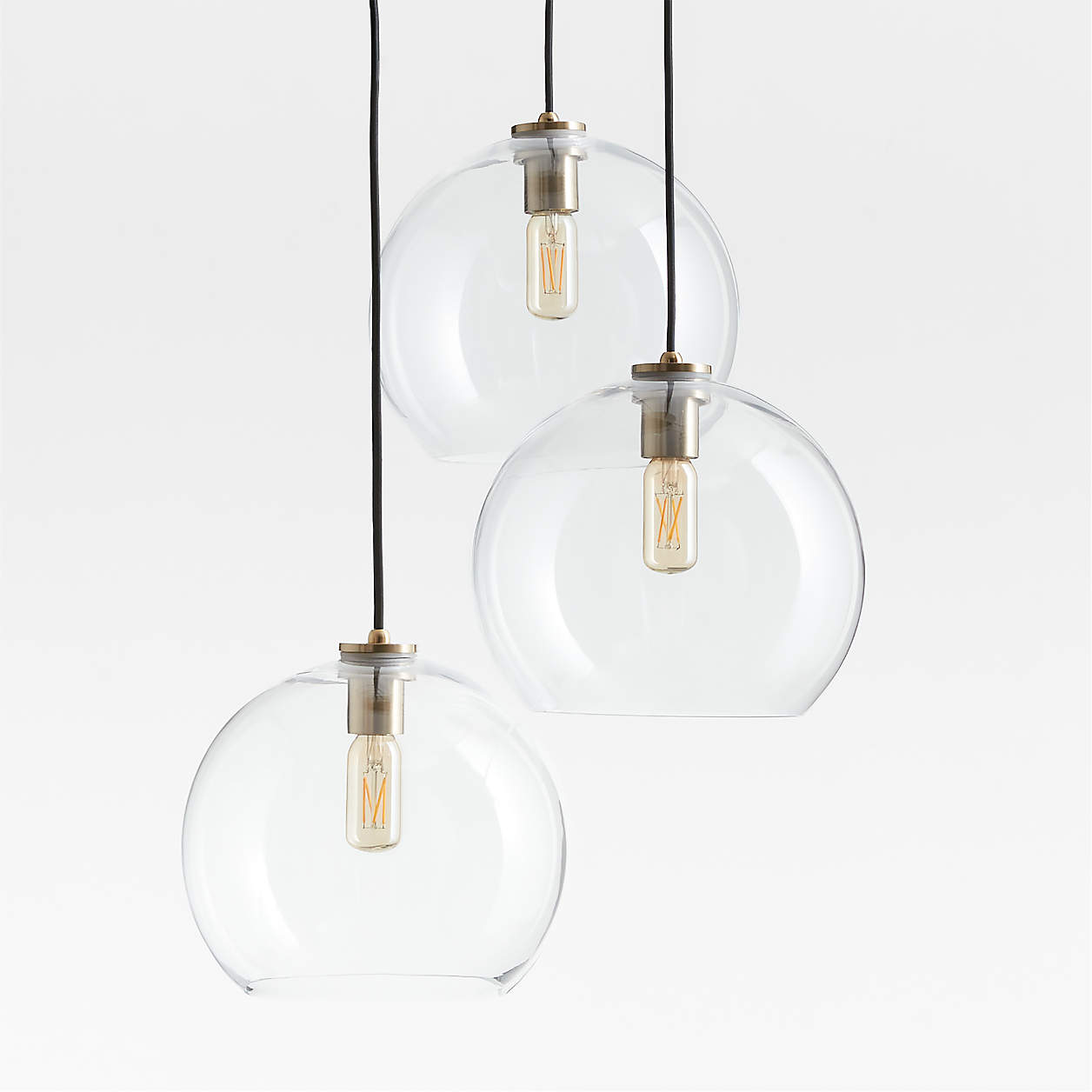 Arren Brass 3-Light Pendant Light with Large Round Clear Glass Shades ...