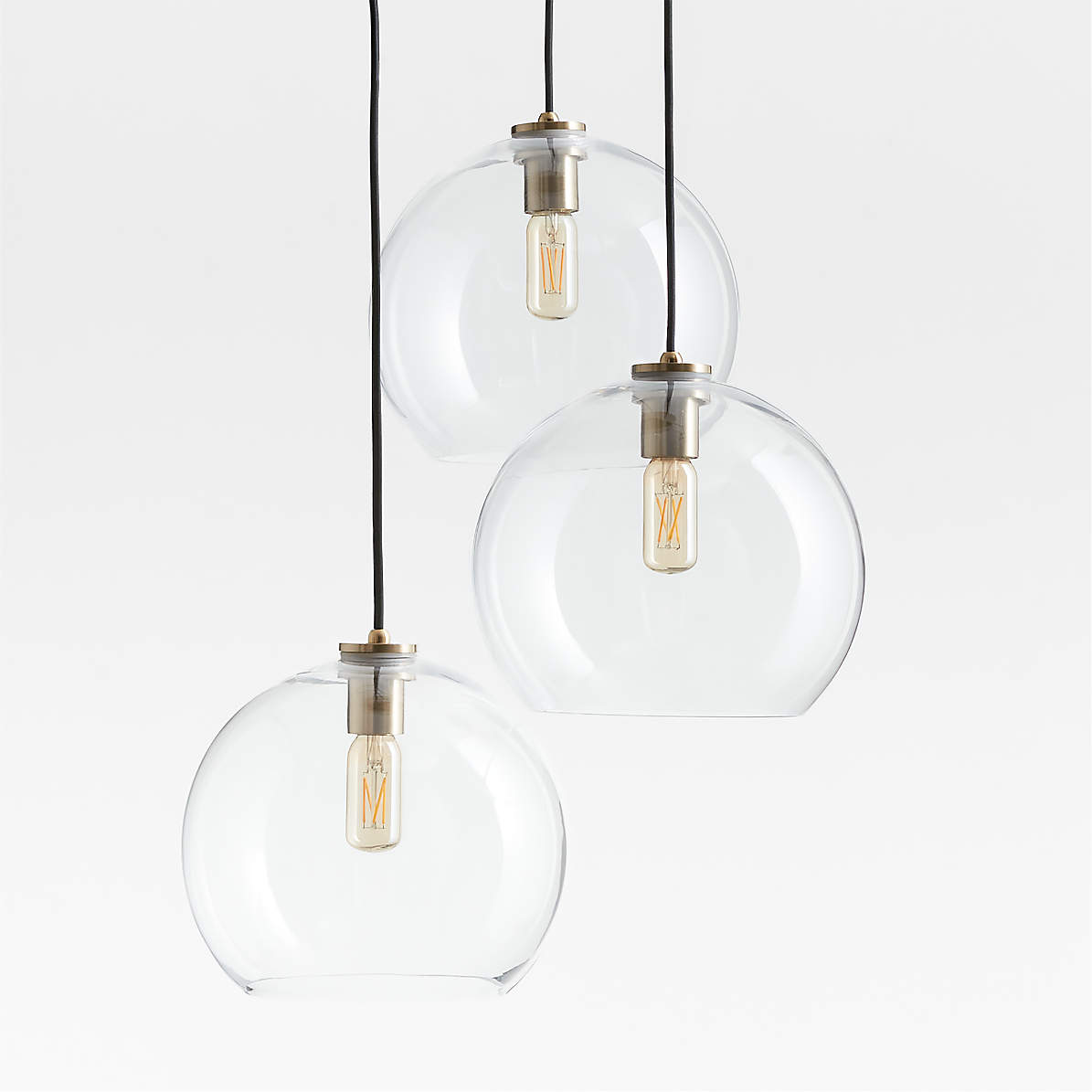Dyster Trickle majs Arren Brass 3-Light Pendant Light with Large Round Clear Glass Shades |  Crate & Barrel