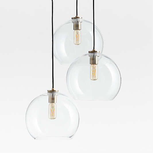 Arren Brass 3-Light Pendant Light with Large Round Clear Glass Shades