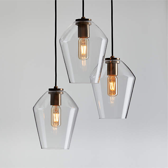 Arren Brass 3-Light Pendant Light with Large Round Clear Glass Shades ...