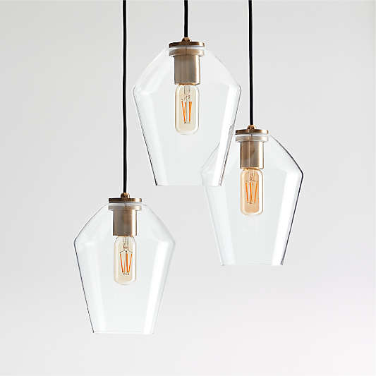 Arren Brass 3-Light Round Pendant with Angled Clear Glass Shades 16"