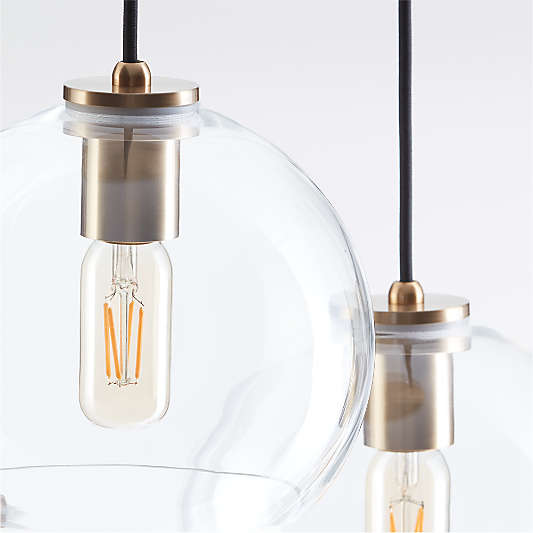 Arren Brass 3-Light Round Pendant with Round Clear Glass Shades 17.3"