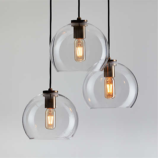 Arren Brass 3-Light Round Pendant with Round Clear Glass Shades 17.3"