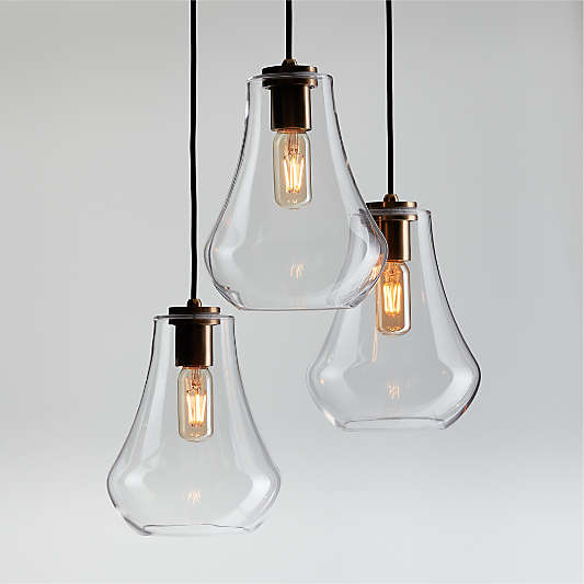 Arren Brass 3-Light Round Pendant with Teardrop Clear Glass Shades