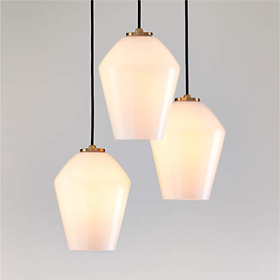 Arren Brass 3-Light Round Pendant with Angled Milk Glass Shades 16"