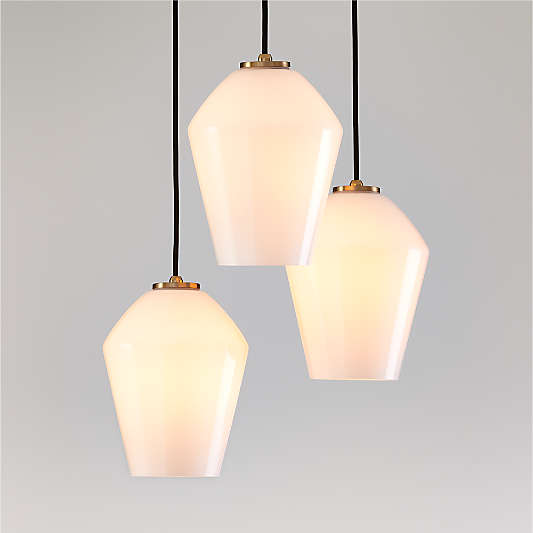 Arren Brass 3-Light Round Pendant with Angled Milk Glass Shades 16"