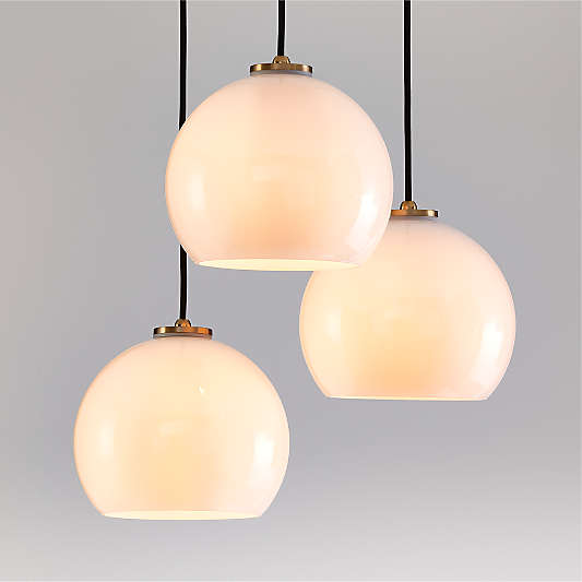 Arren Brass 3-Light Round Pendant with Round Milk Glass Shades