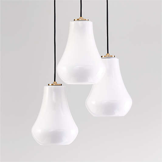 Arren Brass 3-Light Round Pendant with Teardrop Milk Glass Shades