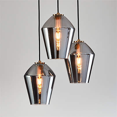 Arren Brass 3-Light Round Pendant with Angled Silver Glass Shades 16"