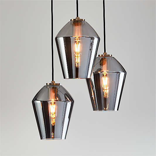 Arren Brass 3-Light Round Pendant with Angled Silver Glass Shades 16"