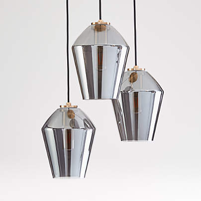 Arren Brass 3-Light Round Pendant with Angled Silver Glass Shades