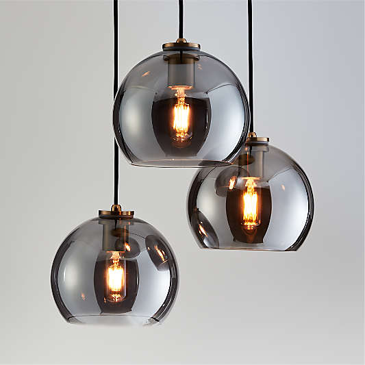Arren Brass Round 3-Light Pendant with Silver Round Shades 17.3"