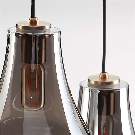 Arren Brass 3-Light Round Pendant with Teardrop Silver Glass Shades