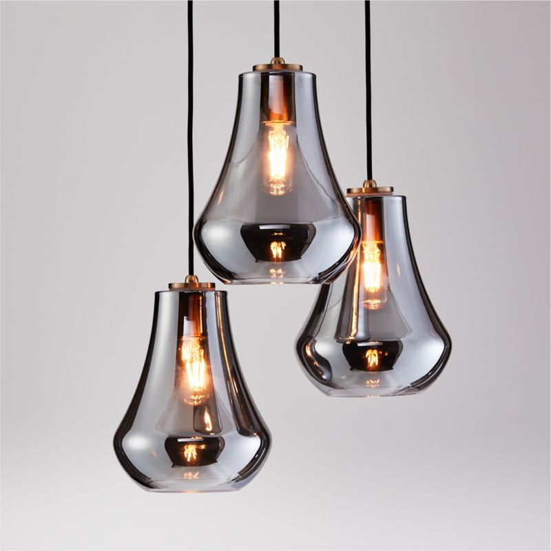 Arren Brass 3-Light Round Pendant with Teardrop Silver Glass Shades