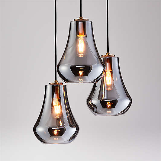 Arren Brass 3-Light Round Pendant with Teardrop Silver Glass Shades