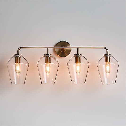 Arren Brass 4-Light Wall Sconce Light with Clear Glass Angled Shade