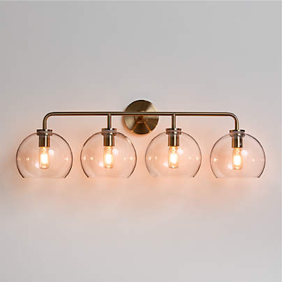 Arren Brass 4-Light Wall Sconce Light with Clear Glass Round Shade