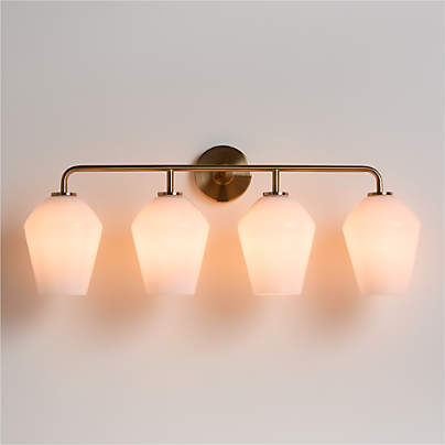 Arren Brass 4-Light Wall Sconce Light with Milk Glass Angled Shade