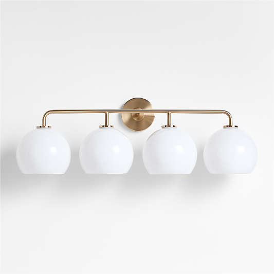 Arren Brass 4-Light Wall Sconce Light with Milk Glass Round Shade