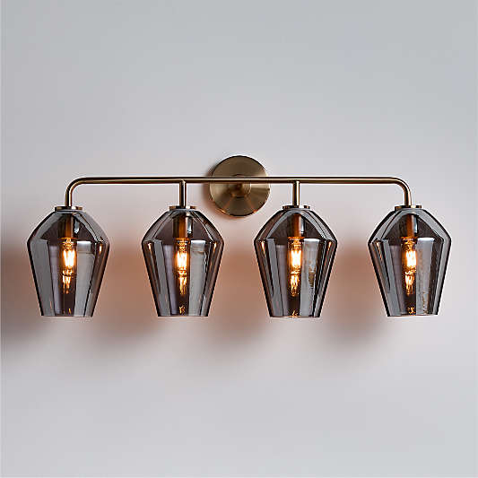 Arren Brass 4-Light Wall Sconce Light with Silver Glass Angled Shade