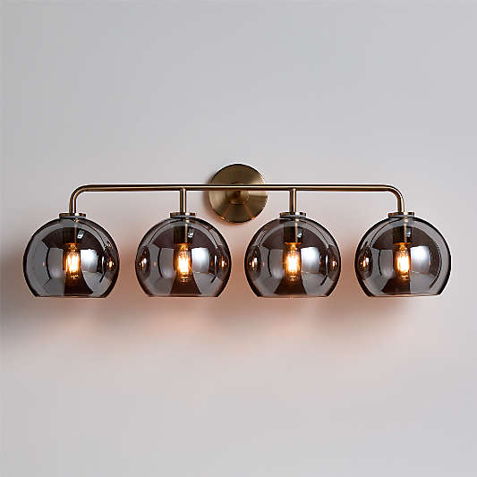 Arren Brass 4-Light Wall Sconce Light with Silver Glass Round Shade