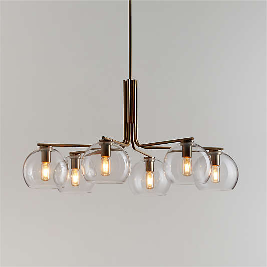 Arren Brass Chandelier Light with Round Clear Glass Shades